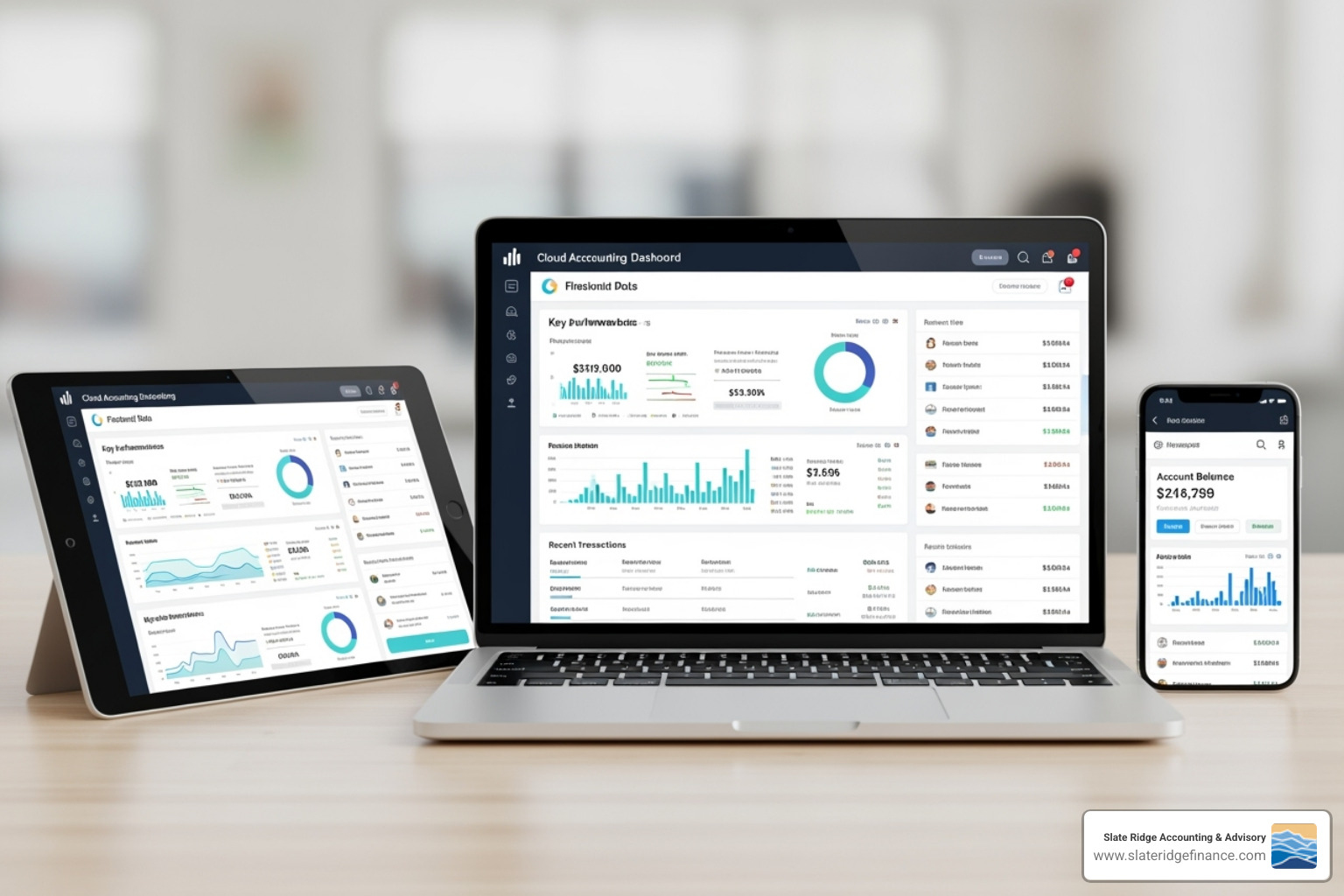 cloud accounting dashboard displayed across a laptop, tablet, and smartphone - monthly accounting packages cloud accounting dashboard displayed across a laptop, tablet, and smartphone - monthly accounting packages