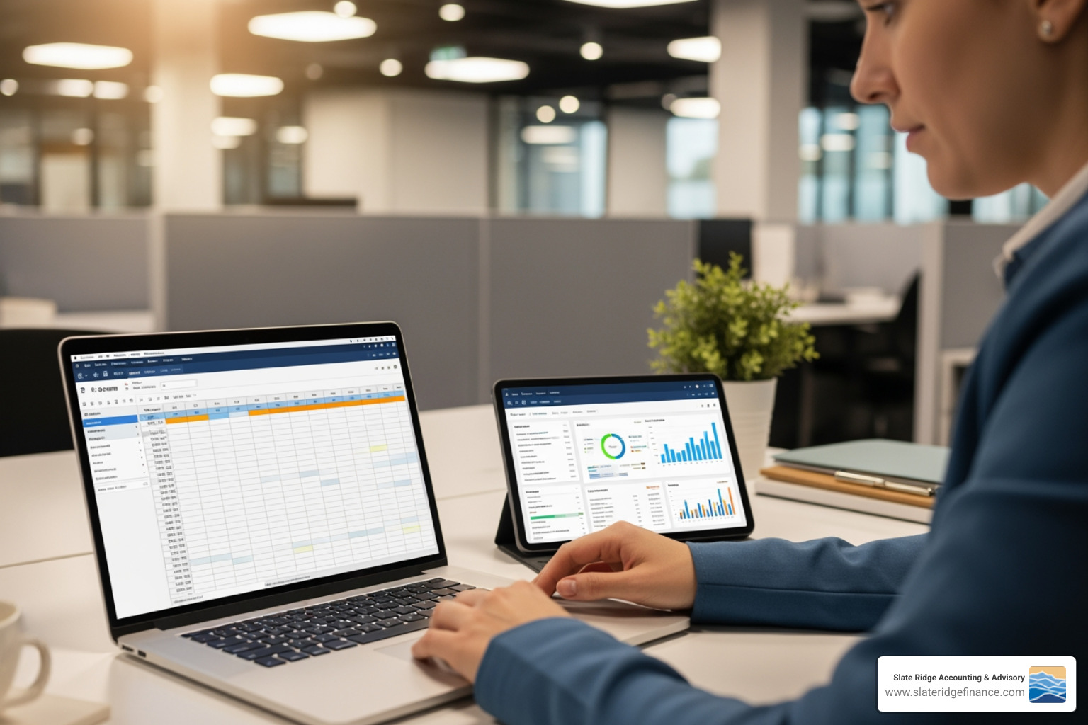 person using accounting software on a laptop and tablet - cost reduction strategies person using accounting software on a laptop and tablet - cost reduction strategies
