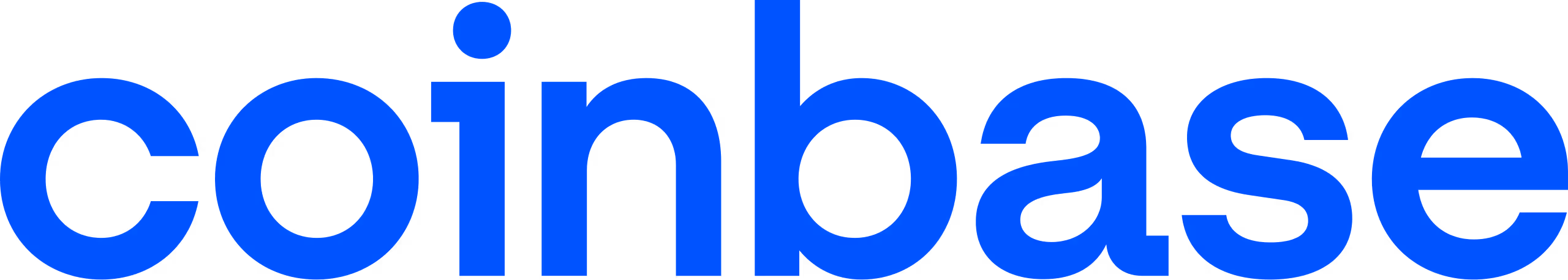 Coinbase logo in bold blue letters on white background