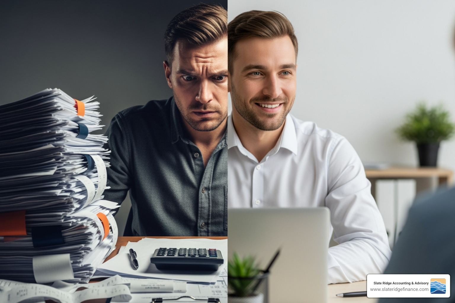 Stressed vs. relaxed small business owner - North Carolina payroll service Stressed vs. relaxed small business owner - North Carolina payroll service